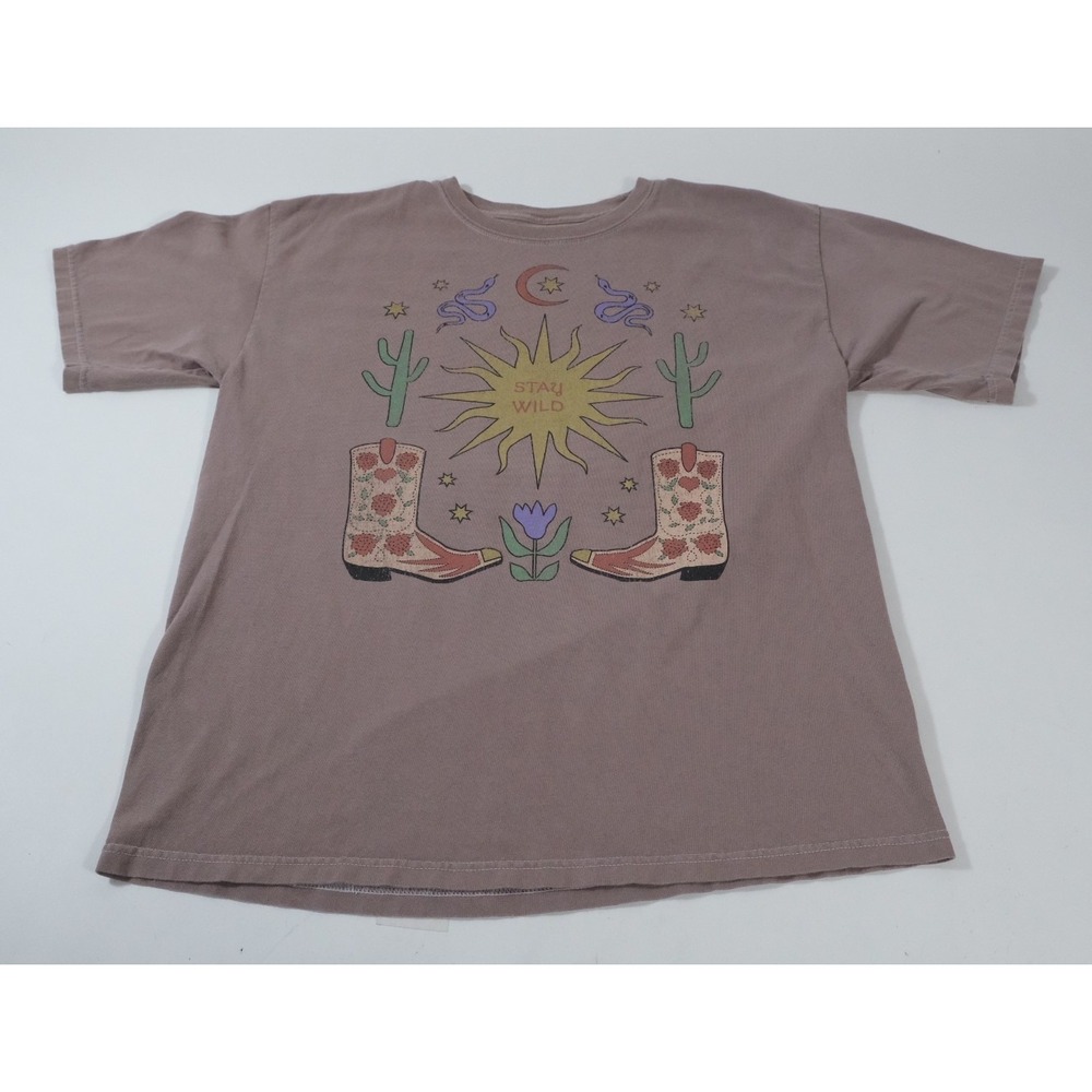 Golden‎ Hour Graphic Tee Women M/L Mauve Stay Wild Cowboy Boots Western Boho Top